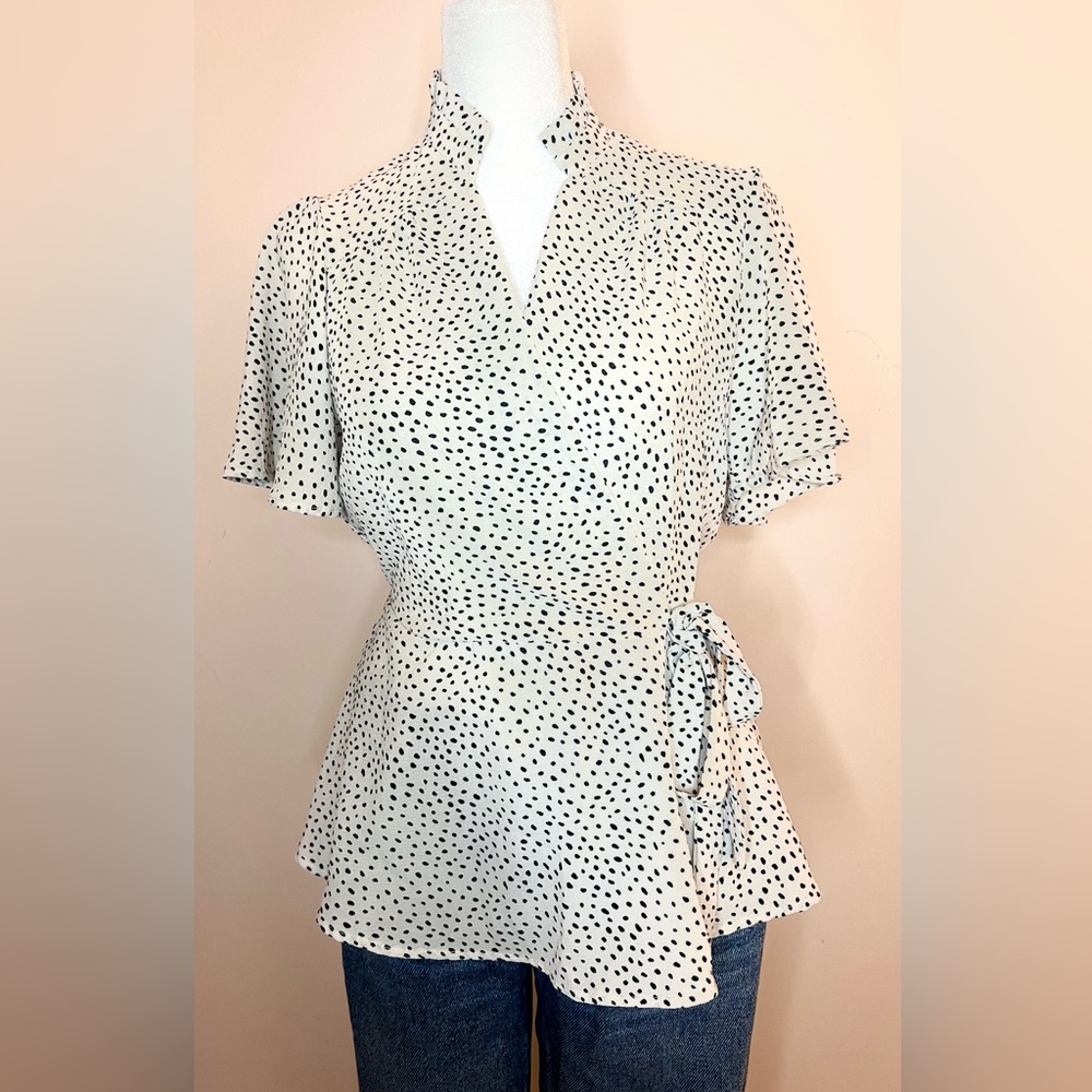 Monteau Los Angeles Polka Dot Wrap Peplum Blouse M
